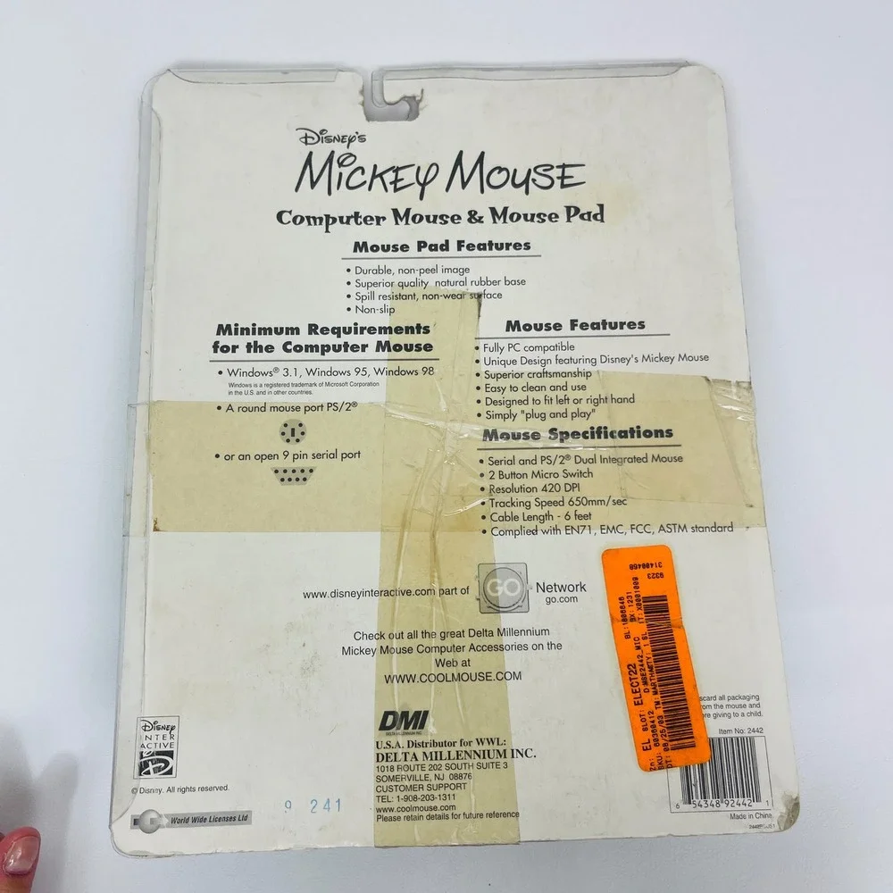 Disney Mickey Mouse Computer Mouse Mouse Pad Blue PS 2 Serial Vintage Repackaged